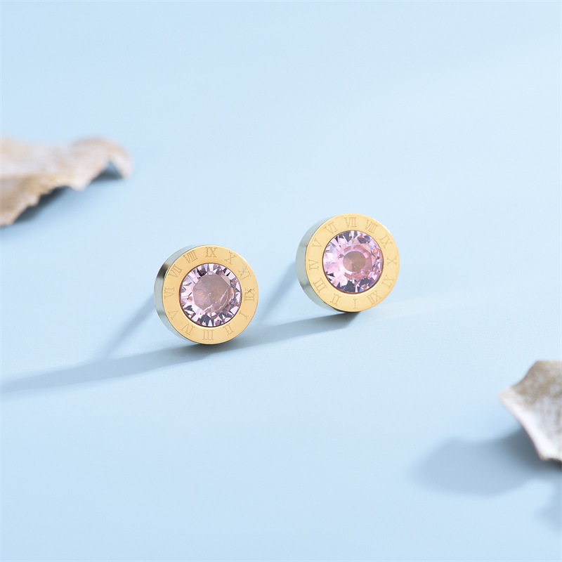Fashion Geometric Titanium Steel Plating Zircon Ear Studs 1 Pair