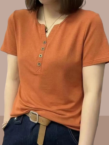 2025 summer new short-sleeved t-shirt, women's clothes, design, niche casual T-shirt, V-neck, casual and all-match