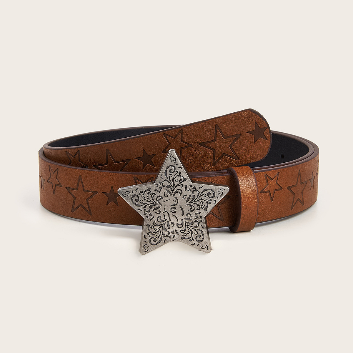 160g Weight Retro Star Pu Leather Alloy Women's Leather Belts