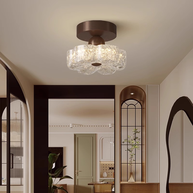 Lámpara de techo de flores de resina de estilo antiguo, luz de pasillo, luz de pasillo, balcón retro francés, iluminación de entrada, sentido avanzado