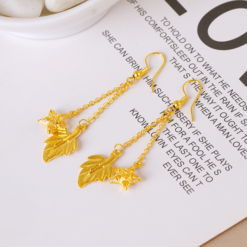 Pendientes de camelia de estilo antiguo Pendientes de verano de alta calidad para niñas con borlas Pendientes de oro de arena vietnamita que no se desvanecen durante mucho tiempo