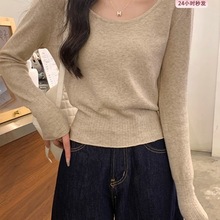 法式早秋低领露锁骨安迪绒针织打底衫女秋冬修身毛衣内搭长袖上衣