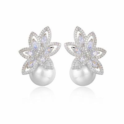 Kyonghung Flower earrings AAA zircon Korean Edition fashion Pearl Earrings S925 Sterling Silver Auricular needling Manufactor Pearl Ear Studs