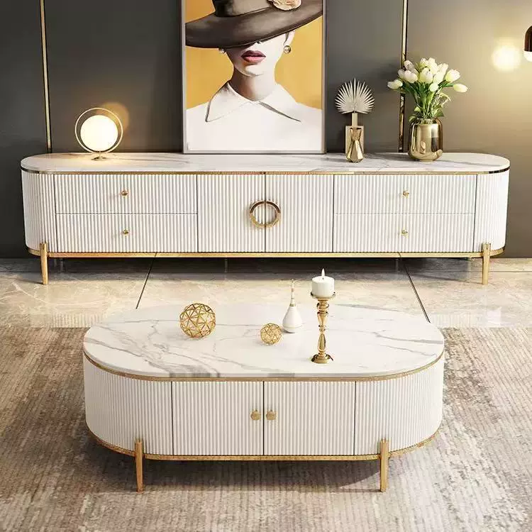 现代简约轻奢客厅实木茶几电视柜大理石电视机柜小户型储物柜地柜