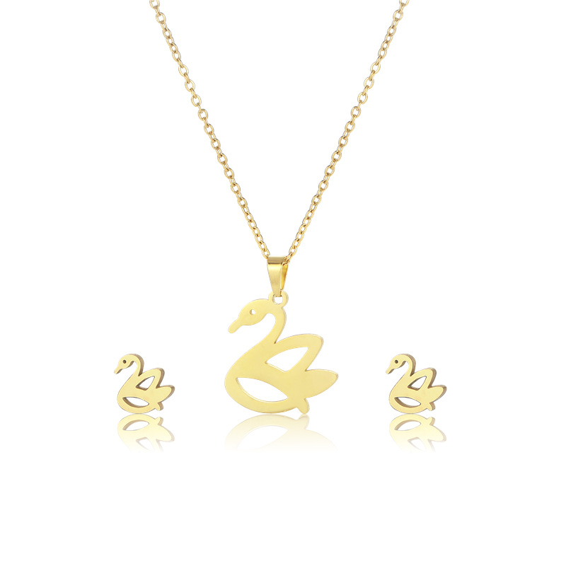 fashion stainless steel little swan necklace earrings set