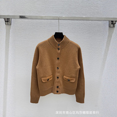 法式25秋冬新款羊毛混纺高领纽扣针织长袖开衫软糯休闲百搭外套女