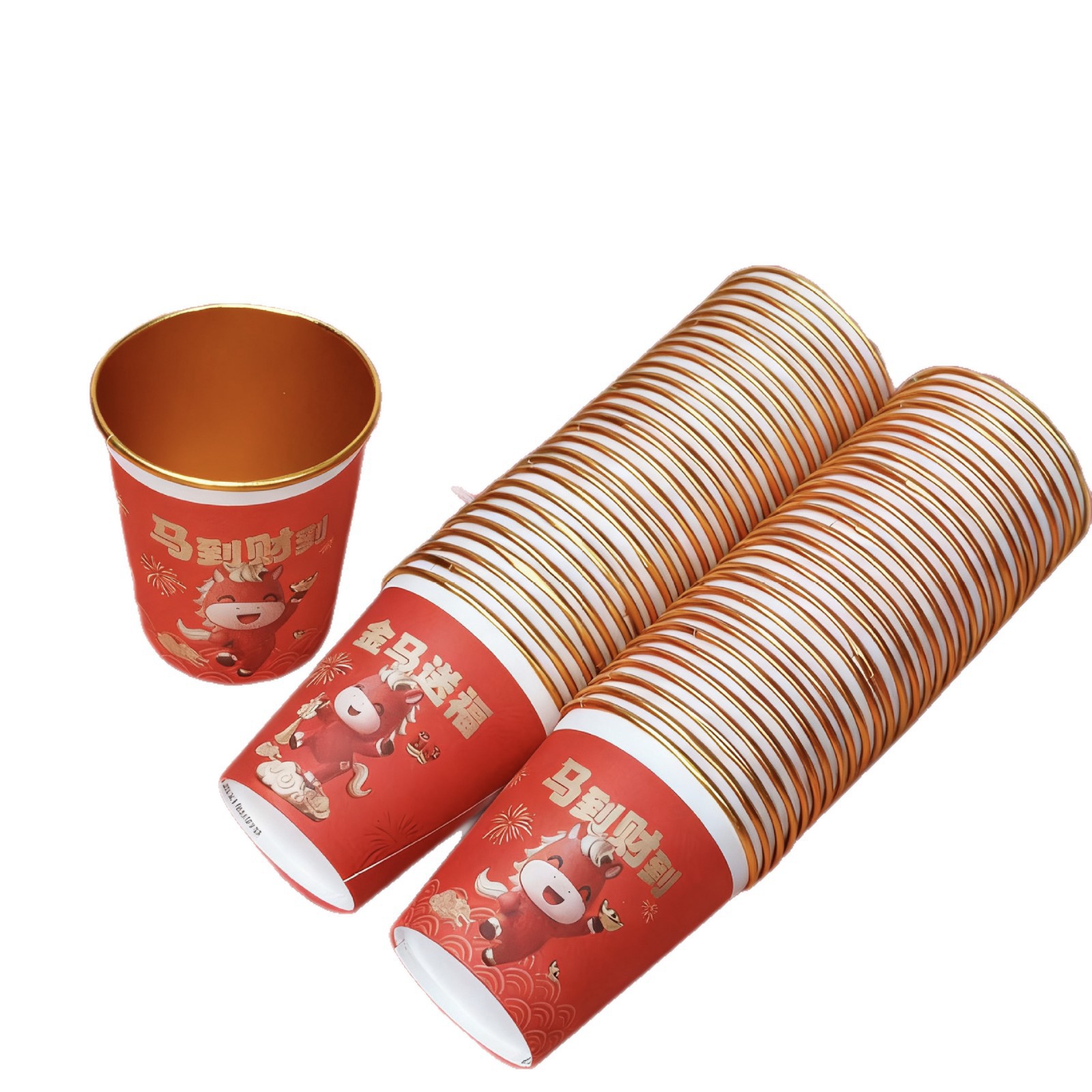 2026 año del caballo nueva taza de papel de lámina de oro desechable taza roja gruesa resistente al quemado a altas temperaturas para el Año Nuevo de primavera image 5