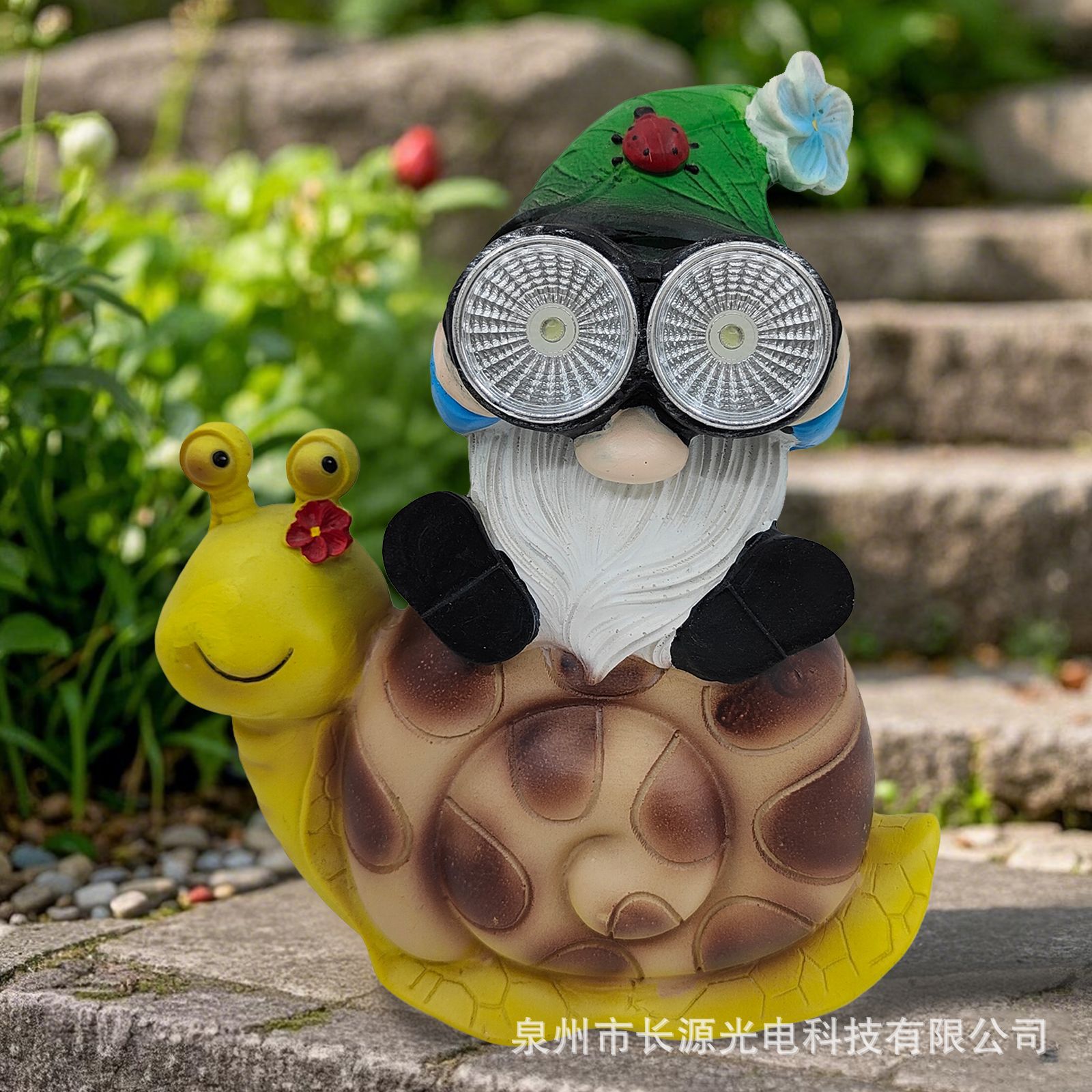 Cross-border retro resin solar powered garden fairy gnome dwarf snail statue decoration outdoor craft ornament