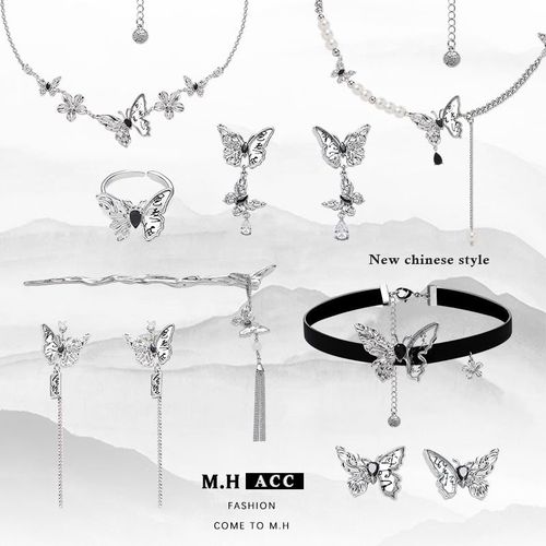 New Chinese-style painted butterfly long pendant earrings for women, wholesale, retro luxury, 925 silver needle earrings, light luxury trendy earrings