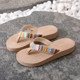 Ppp Grass Imitation Woven Flip-Flops Women's Summer Fashion Outwear Wedge Cross-border Foreign Trade Beach Women's Flip-Flops