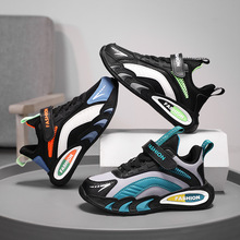 男童鞋秋季新款儿童运动鞋网面透气软底皮面男孩跑步鞋帅气老爹鞋