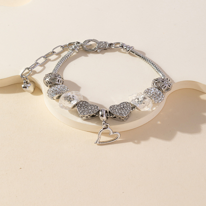 Panjia pulsera Dora DIY cuentas explosivas transfronterizas colgante de corazón bola de perla de cristal amor brazalete de diamante de cobre