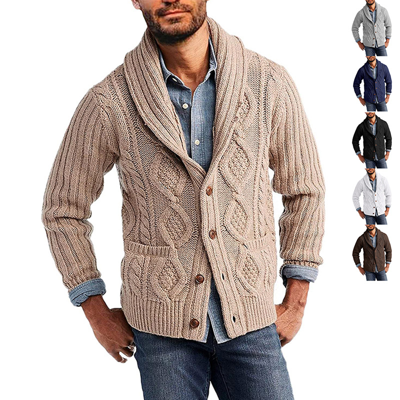 Herrenbekleidung 2024 Zopfmusterpullover Herren Herbst und Winter Einfarbig Langarm Strickjacke Große Größe Europäischer und Amerikanischer Pullover Herren_voghion.com