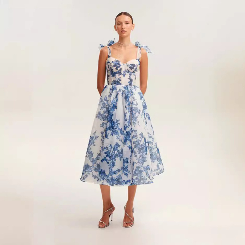 2026 New Cross-Border Off-Shoulder European and American Fashion Organza Fairy-Like Long Elegant Evening Dress