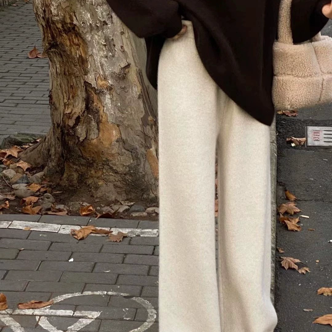 Брюки-палаццо из трикотажа для коррекции фигуры «груша», осень-зима 2025, утолщенные, с высокой талией, драпированные, в пол, повседневные, прямые