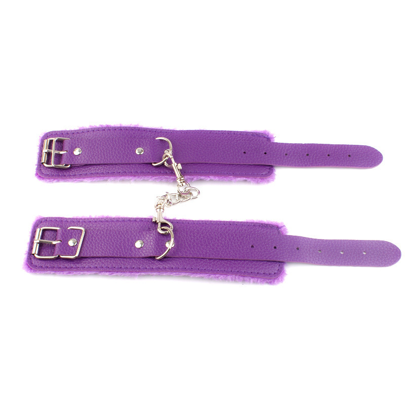 Plush Leather Handcuffs, Soft Adult Restraint Cuffs, Red Bondage Accessory — detail image 2