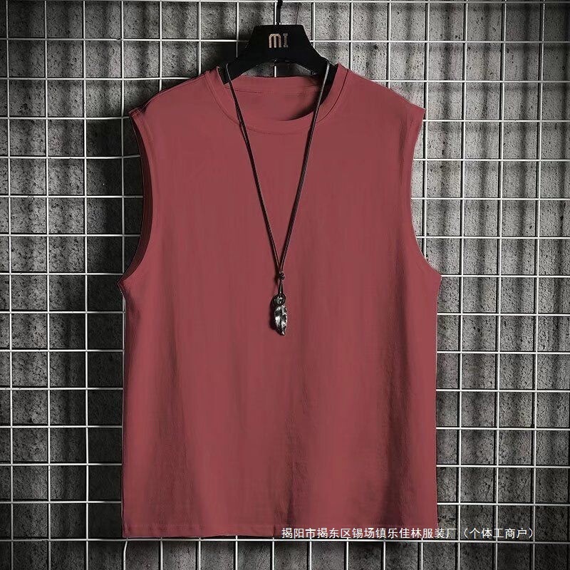 Summer Ice Silk Muscle Training Vest for Men, Large Size, Cool and Loose-Fitting Basketball Fitness Wear, Solid Color Sleeveless T-Shirt, Trendy