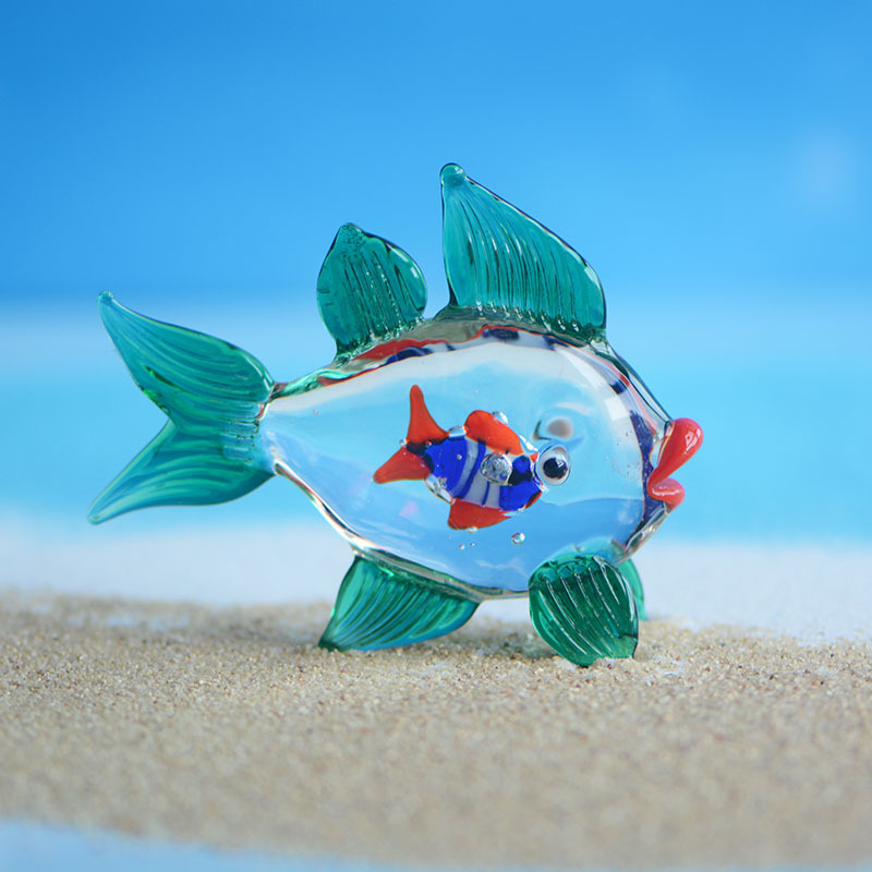 Artualidades de vidrio esmaltado artesanía acuario marino dibujos animados pescado camarón tortuga acuario decoración paisajismo