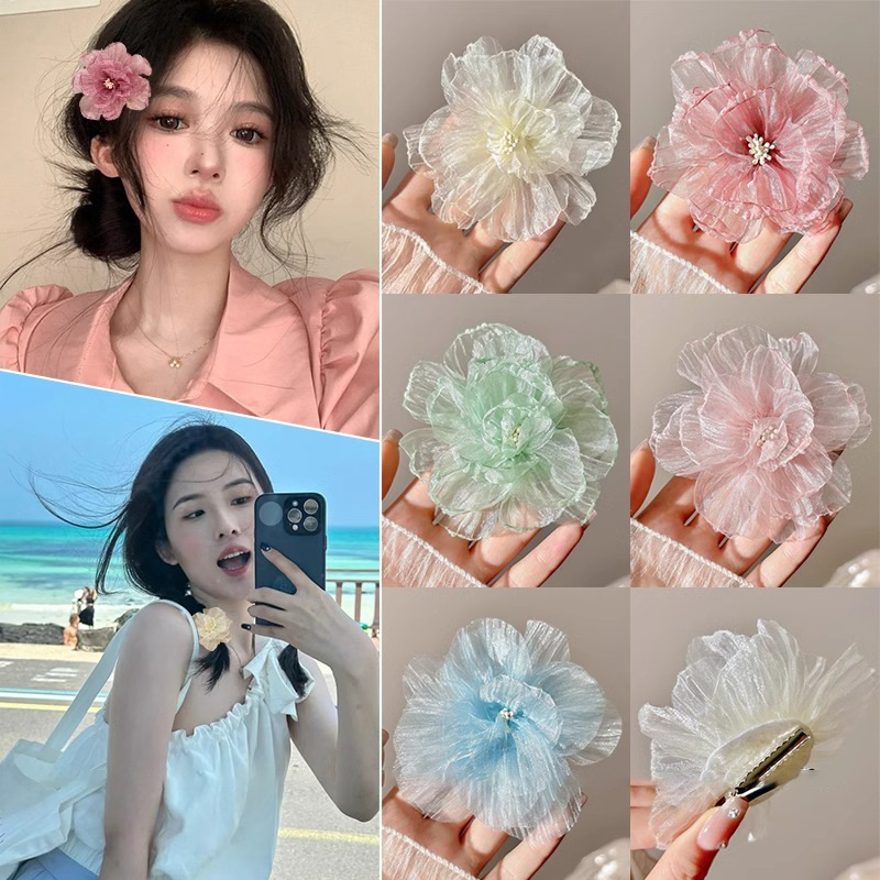 Coreano super inmortal mallas flores blancas pinzas de cabello para las mujeres cejas pinzas de cabello para el lado de las flores escritas por Dios tocado