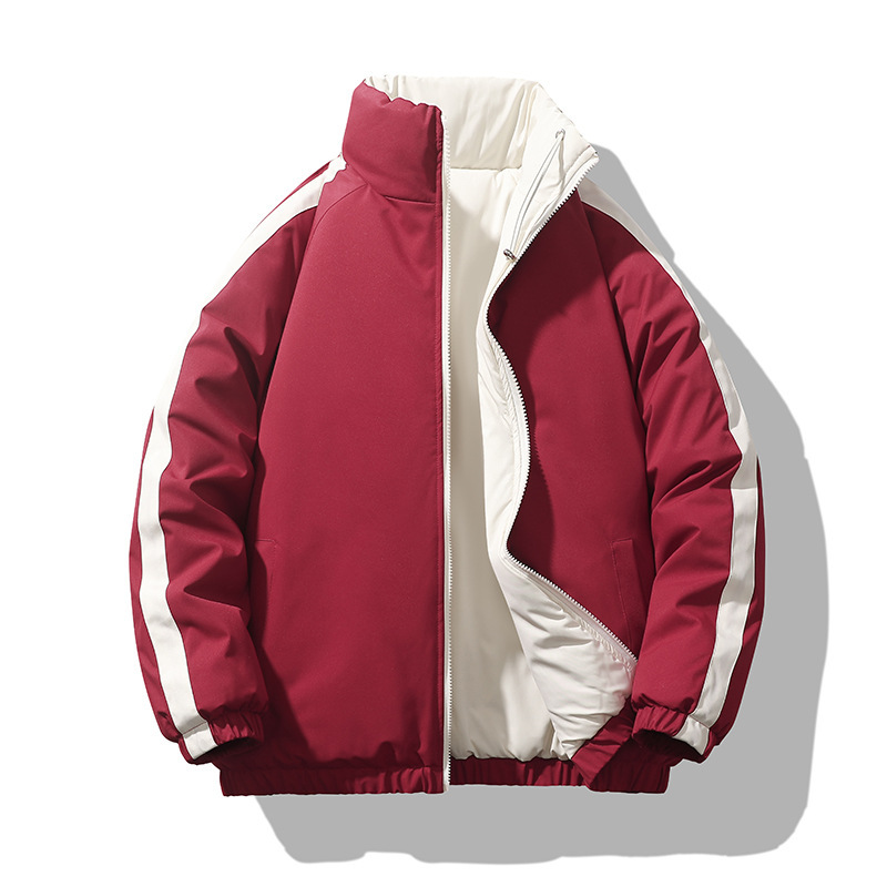 Cross-border men's down cotton-padded jacket autumn and winter new double-sided wear stand collar cotton-padded padded padded jacket lovers bread clothing