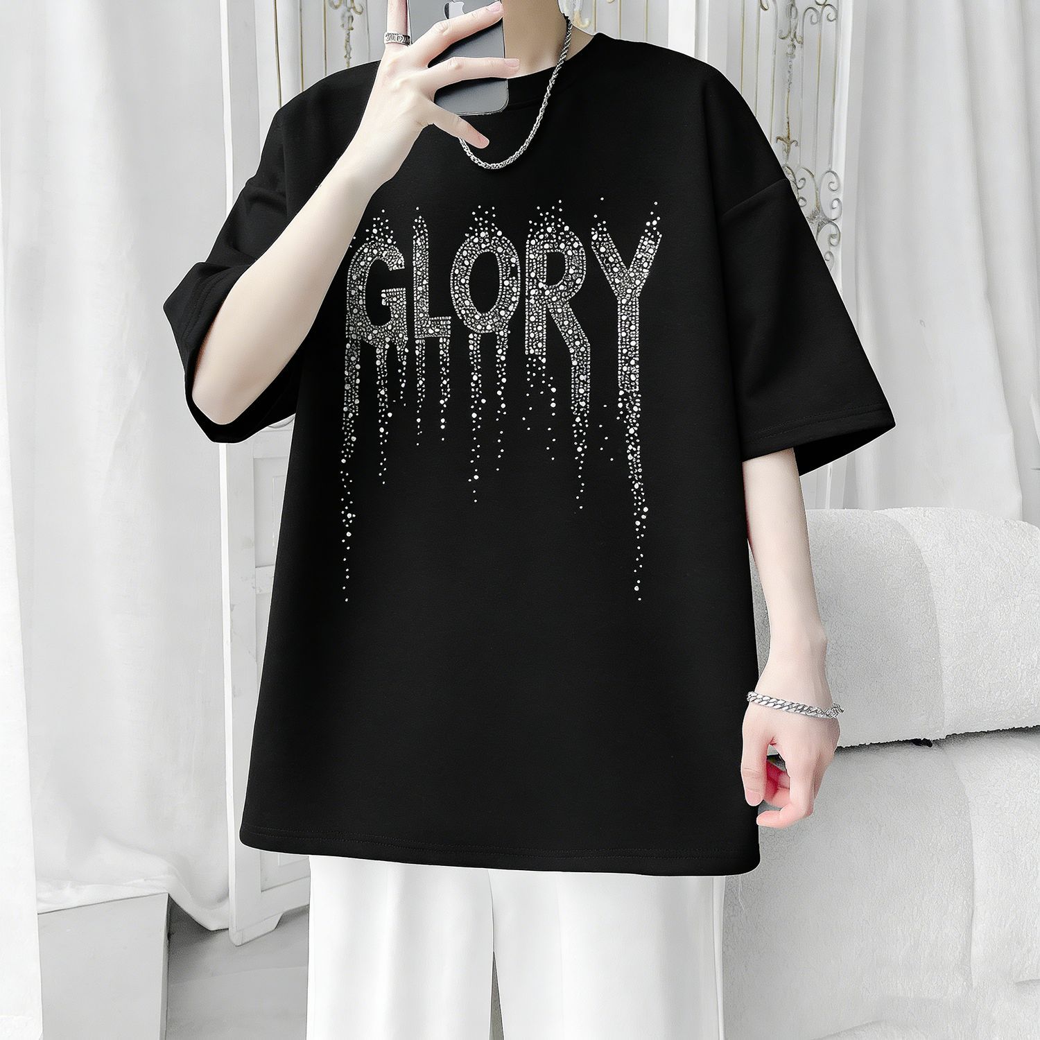 T-shirt da uomo americana retrò a maniche corte, vestibilità ampia, casual, estiva, stile rilassato e alla moda, stampata._voghion.com