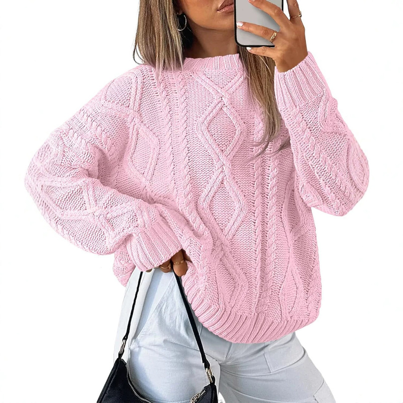 European and American Women's Clothing 2026 Amazon Cross-Border Knitwear Women's Oversized Chunky Knit Round Neck Sweater Casual Versatile European and American Women's Clothing 2026 Amazon Cross-Border Knitwear Women's Oversized Chunky Knit Round Neck Sweater Casual Versatile