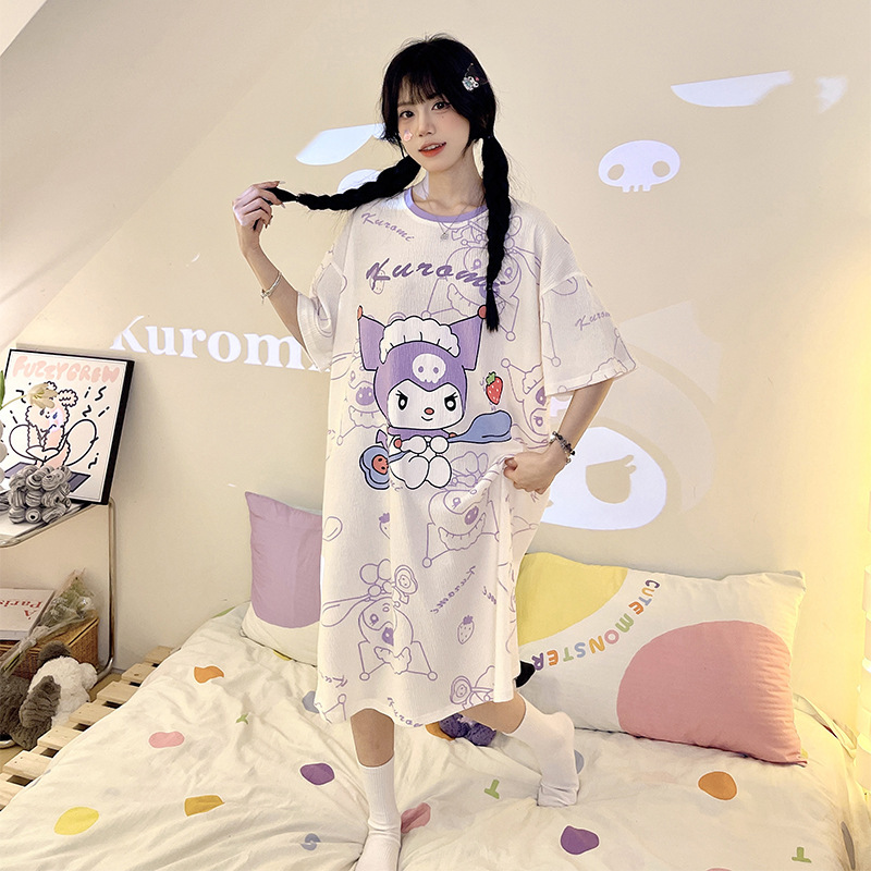 Summer New Loose Nightgown for Female Students Sweet Cartoon Home Clothes Cross-Border Night Skirt