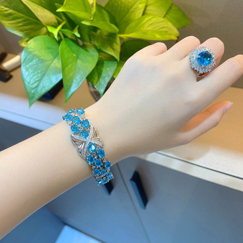Little Red Book Recommend Internet Red with High-set Jewelry High Carbon Diamond Imitation Swiss Blue Topaz Bracelet Comparable to Aquamarine