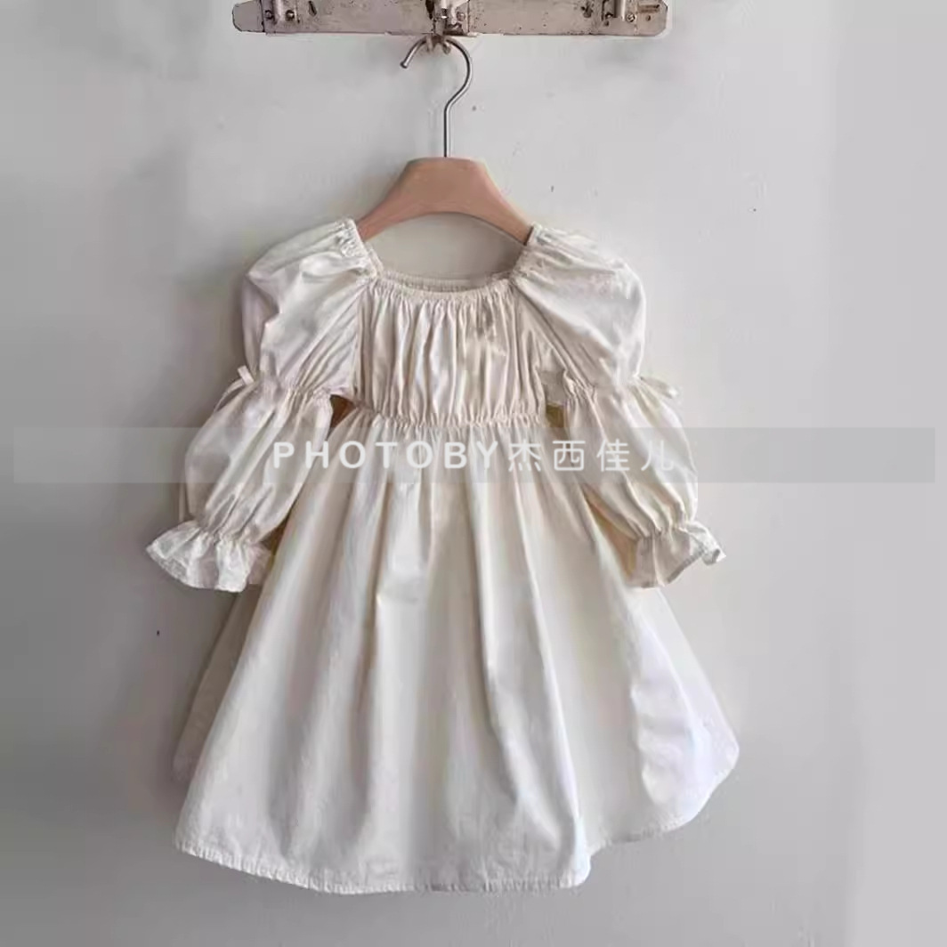 Korean Style Spring and Autumn Children's dress Solid Color Elegant Puff Sleeve Princess Dress Baby Girl Doll Dress Fashion