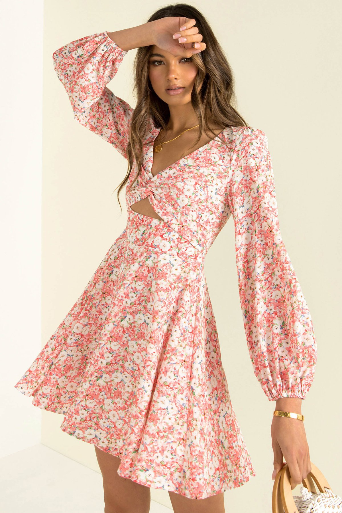 floral digital printing V-neck long-sleeved dress nihaostyles clothing wholesale NSMDF81657