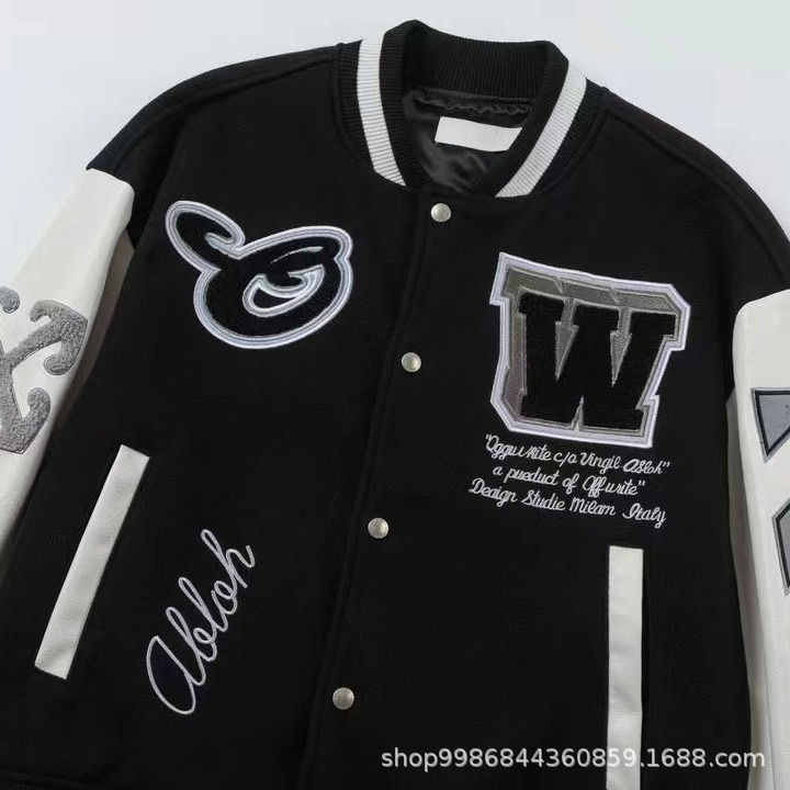 European and American fashion brand new fashion OWOFF men's baseball suit flocking embroidery W letter coat autumn and winter casual jacket