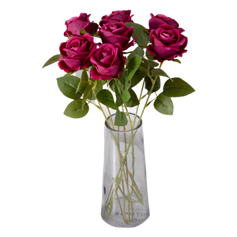 Sola franela Rosa flor artificial Día de San Valentín accesorios de boda flor decorativa pared cascada flor artificial Flor de seda artificial