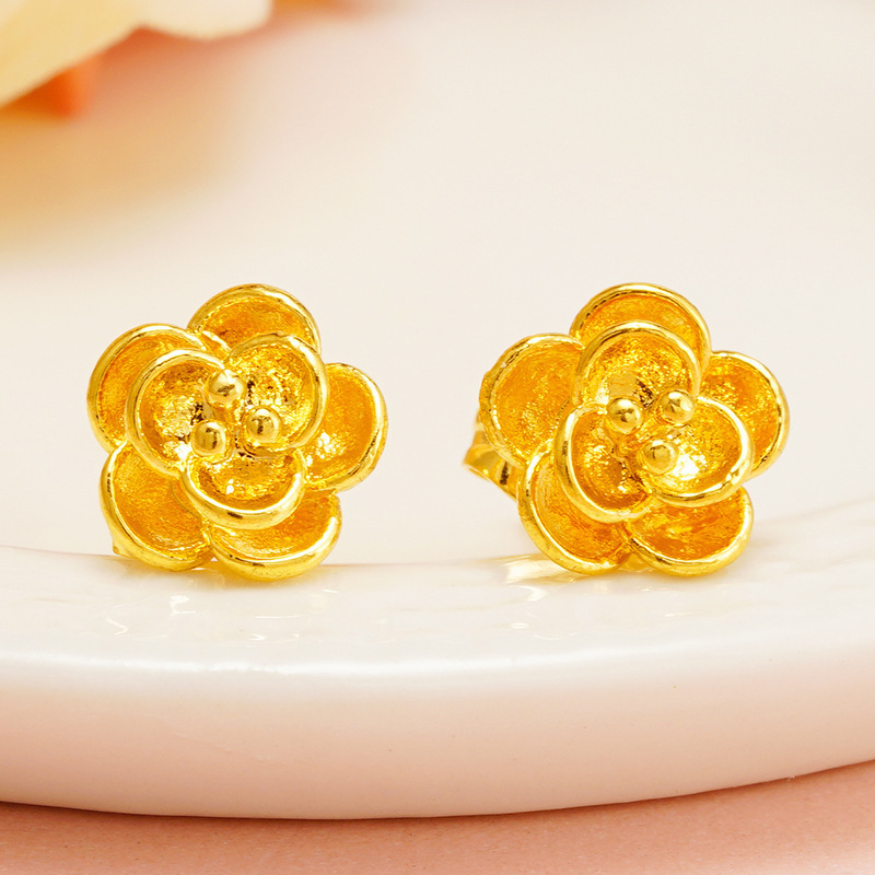 Broqueles de Flores para Mujer de Cobre Dorado
