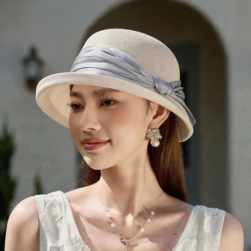 Japanese Style Washi Paper Bucket Hat For Women - Summer Sun Protection Luxury Bow-Knot Linen Sun Hat Trendy - Thumbnail 2