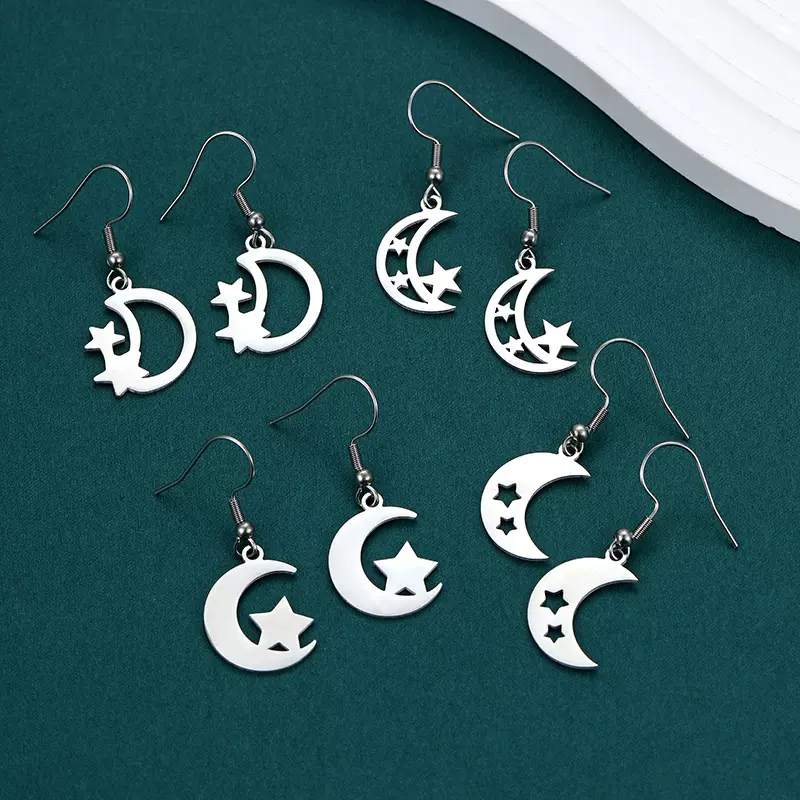 欧美不锈钢月亮耳钩不掉色设计小众钛钢耳环跨境电商饰品耳环女长