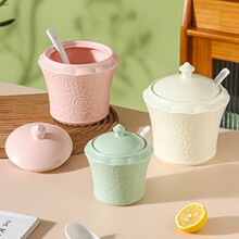 陶瓷调味罐带盖家用耐高温香料猪油罐带勺厨房佐料辣椒油收纳储物