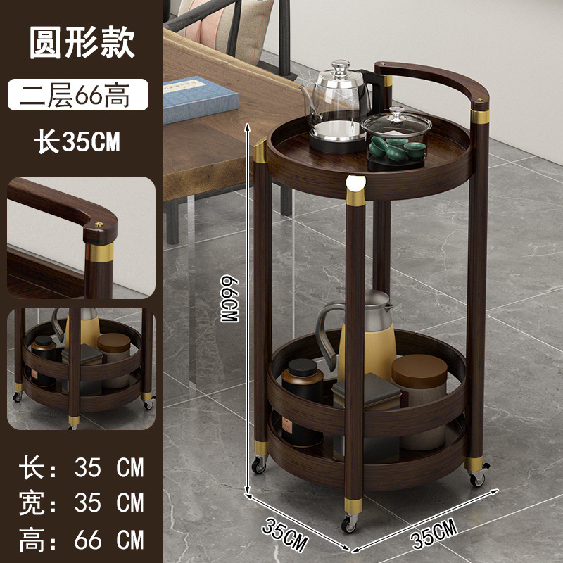 Mesa de té móvil, carrito móvil, mesa de té cuadrada ovalada redonda multicapa, varios lados de bambú, nuevo estilo chino