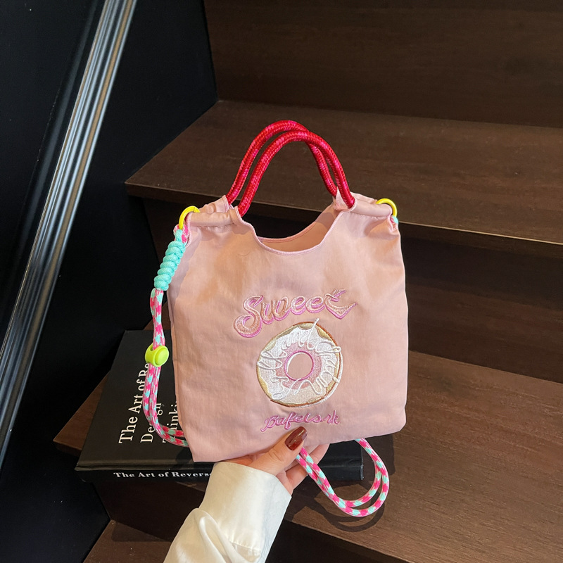 刺繍ナイロンショッピングバッグミニ日本カジュアルバッグシングルショルダー環境に優しいクロスボディバッグ夏の小さなショルダーバッグ 2025 新しいスタイル|undefined