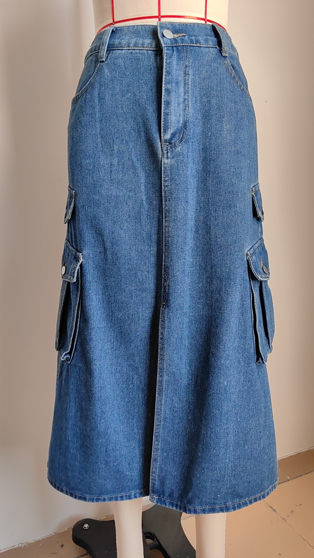 Frühling Herbst Strassenmode Einfarbig Denim Midi-kleid Röcke display picture 33