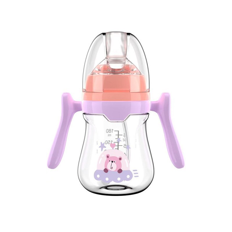 Chupete de un bocado en caja inglesa 180/240/280ml estilo simple con mango biberón PP con pajita