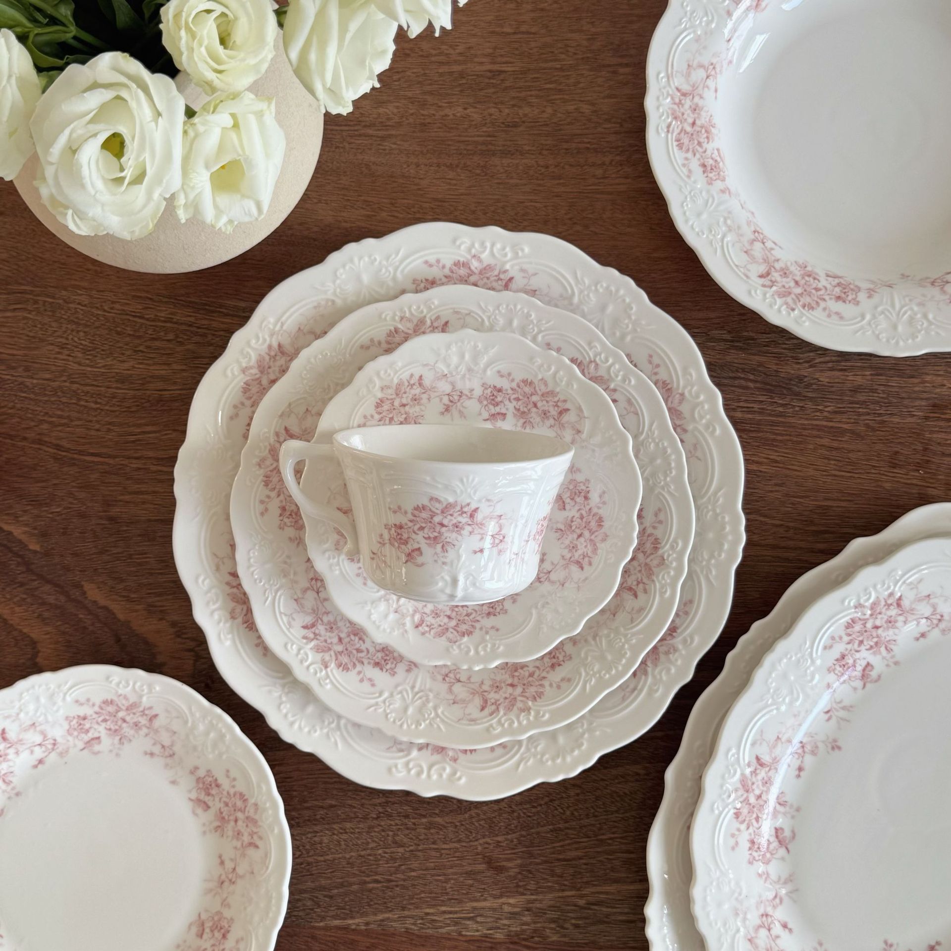 法式梦幻粉海棠陶瓷盘陶瓷碗陶瓷餐具 咖啡杯碟甜品盘子餐盘汤盘