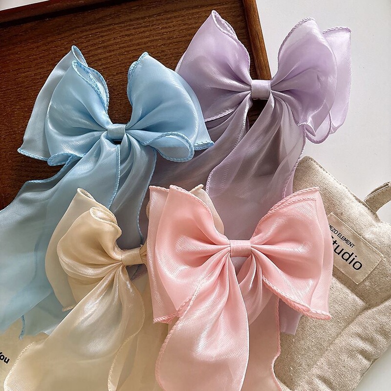 Fine Shiny Mermaid Fairy Spirit Big Bow Spring Clip High-End Hair Volume Back of the Head Hair Clip Half-Tied Hair Clip