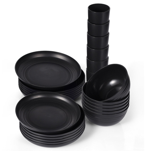Cross-border e-commerce hot-selling plastic plates, bowls, cups, 8-person American wheat straw black dishes, dishes, cups, 32-piece set