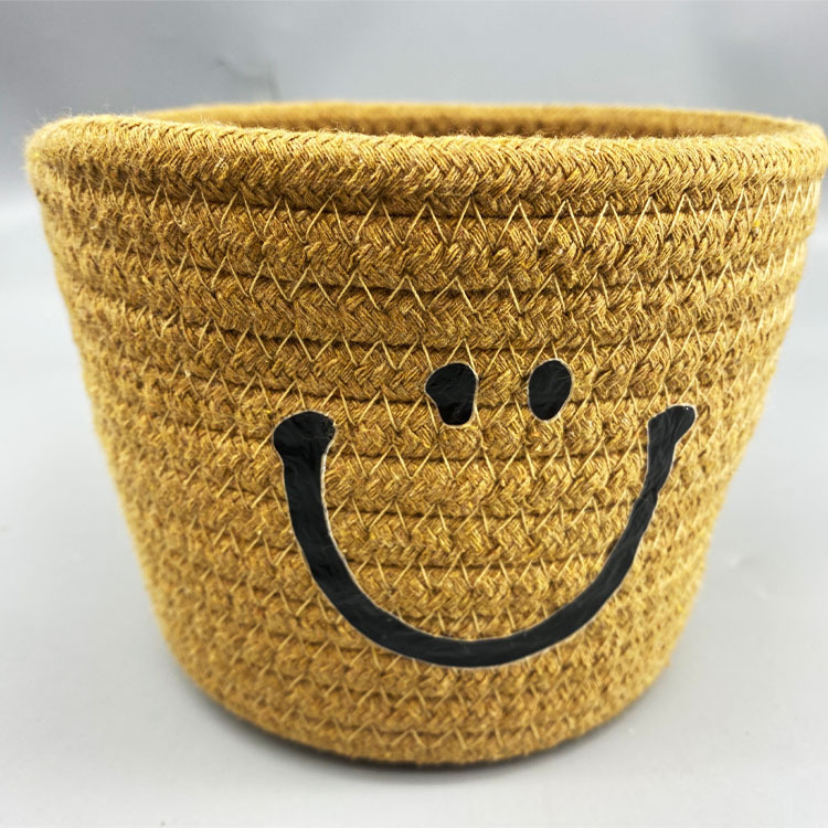 Cara sonriente tejida cesta de almacenamiento simple caja de almacenamiento de artículos diversos de escritorio caja de almacenamiento de control remoto cesta de almacenamiento de cosméticos cesta de organización