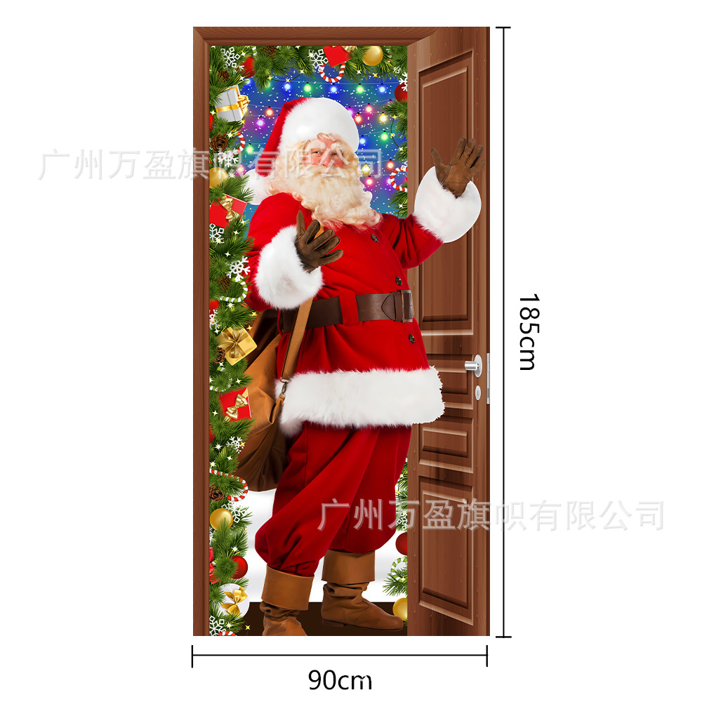 2025 nuevos productos de navidad cortina de bandera Santa Claus para ver la hoja de regalo decoración de tela colgante Bandera de bienvenida de Navidad