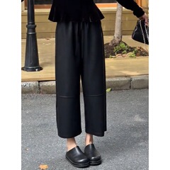 韩系时尚设计感九分休闲皮裤女2025秋季新款气质百搭宽松显瘦裤子