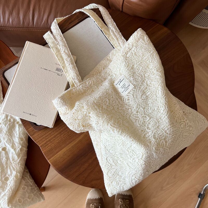 [Suxi 布バッグ] レース刺繍メッシュキャンバスバッグフレンチ文学シンプルロマンチックガールズショルダーコットンバッグ|undefined