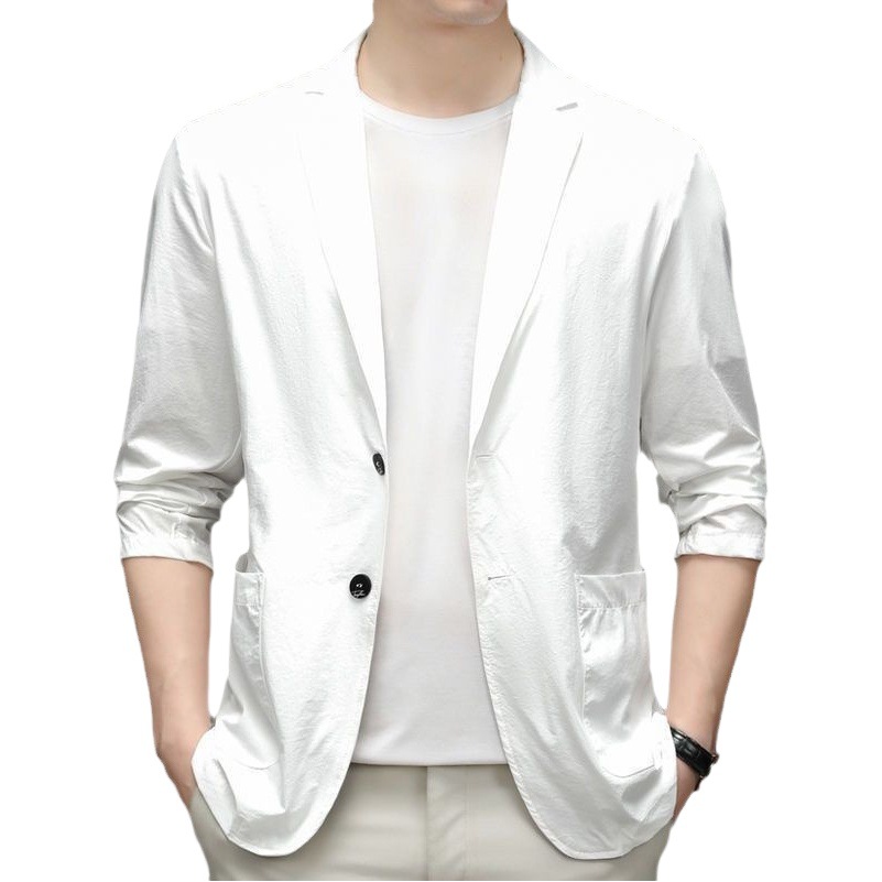 Traje de seda de hielo de verano, ropa de protección solar informal ultrafina para hombres, traje pequeño, chaqueta ligera de primavera y otoño