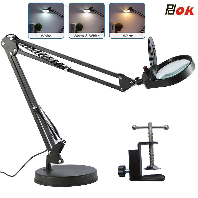 PDOK台夹两用放大镜灯金属台式阅读鉴定检测放大PD97ST护眼显微