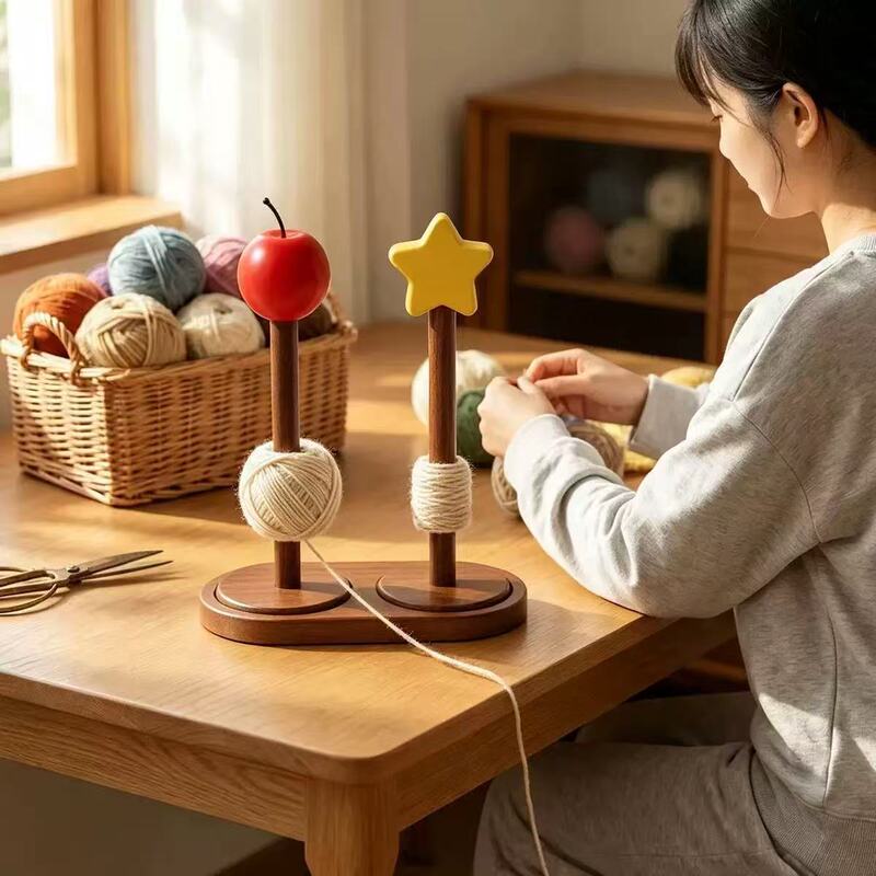 Solid Wood Rotatable Yarn Spool Stand for Desktop Home Use, Multi-Purpose Yarn Spinning Tool, Handmade Knitting Yarn Stand
